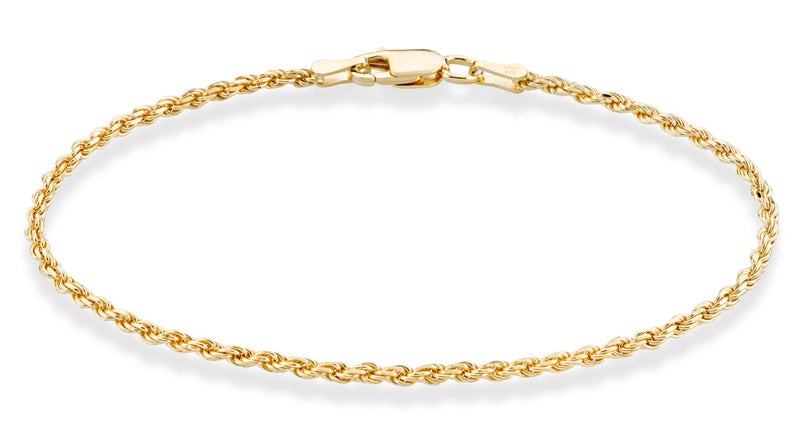 Miabella Italian 18K Gold Plated 925 Sterling Silver Italian 2mm, 3mm Braided Rope Chain Bracelet for Men Women, Made in Italy (2mm - Length 7.5 Inches) - Image 1